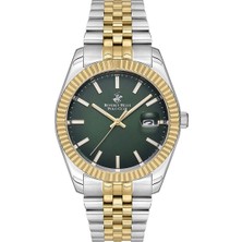 Beverly Hills Polo Club Erkek Kol Saati Koyu Yeşil Kadran Silver-Gold Metal Kordon 41MM Seramik Safir Kaplamalı Cam 10 Atm Takvimli