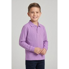 Fatella Unisex Çocuk Lila Lakost Polo Yaka Uzun Kollu Okul Tişörtü