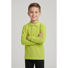 Nacar Çarşı Unisex Çocuk Fıstık Yeşili Lakost Polo Yaka Uzun Kollu Okul Tişörtü