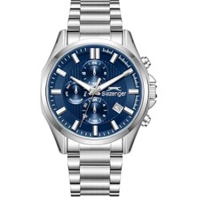 Slazenger Erkek Kol Saati Gümüş Çelik Kordon Lacivert Kadran 43MM Quartz Mekanizma Mineral Cam 10 Atm Su Geçirmez Paslanmaz Çelik