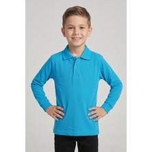 Nacar Çarşı Unisex Çocuk Turkuaz Lakost Polo Yaka Uzun Kollu Okul Tişörtü
