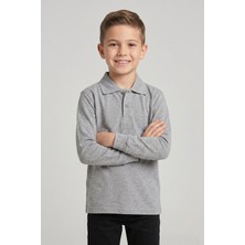 Fatella Unisex Çocuk Gri Lakost Polo Yaka Uzun Kollu Okul Tişörtü