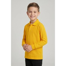 Fatella Unisex Çocuk Parlak Sarı Lakost Polo Yaka Uzun Kollu Okul Tişörtü