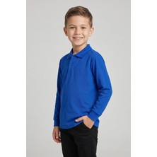 Nacar Çarşı Unisex Çocuk Saks Mavi Lakost Polo Yaka Uzun Kollu Okul Tişörtü