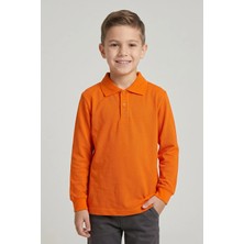 Fatella Unisex Çocuk Turuncu Lakost Polo Yaka Uzun Kollu Okul Tişörtü
