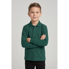 Nacar Çarşı Unisex Çocuk Nefti Yeşil Lakost Polo Yaka Uzun Kollu Okul Tişörtü