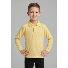 Fatella Unisex Çocuk Açık Sarı Lakost Polo Yaka Uzun Kollu Okul Tişörtü