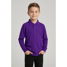 Fatella Unisex Çocuk Koyu Mor Lakost Polo Yaka Uzun Kollu Okul Tişörtü