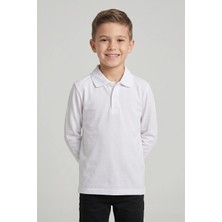 Fatella Unisex Çocuk Beyaz Lakost Polo Yaka Uzun Kollu Okul Tişörtü