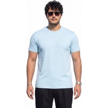 Tişört %100 Pamuk Bisiklet Yaka Tişört Regulat Fit Tişört Süprem Penye Yumuşacık T-Shirt Basic Tişört Baby Blue