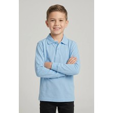 Nacar Çarşı Unisex Çocuk Bebe Mavi Lakost Polo Yaka Uzun Kollu Okul Tişörtü