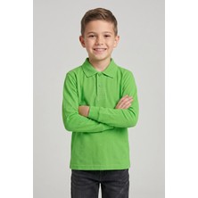 Fatella Unisex Çocuk Yeşil Lakost Polo Yaka Uzun Kollu Okul Tişörtü