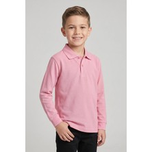 Fatella Unisex Çocuk Pembe Lakost Polo Yaka Uzun Kollu Okul Tişörtü