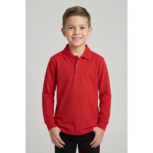 Fatella Unisex Çocuk Kırmızı Lakost Polo Yaka Uzun Kollu Okul Tişörtü