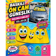 Solvéra Baskılı Ön Cam Güneşliği, Balonlu Emoji Desenli, 135X65CM Oto Güneşlik Perde