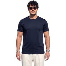 Tişört %100 Pamuk Bisiklet Yaka Tişört Regulat Fit Tişört Süprem Penye Yumuşacık T-Shirt Basic Tişört Lacivert