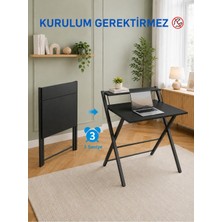 Unideco Home Metal Ayaklı Laptop Masası Katlanır Çalışma Masası Raflı Masa Katlanır Laptop Sehpası Bodo Siyah Siyah