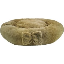 Solvéra Peluş Simit Yatak, 50CM Bej Renk, Sıcacık ve Yumuşak Uyku Alanı Kedi ve Köpek Yatağı
