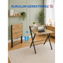 Unideco Home Metal Ayaklı Laptop Masası Katlanır Çalışma Masası Raflı Masa Katlanır Laptop Sehpası Bodo Siyah Çam
