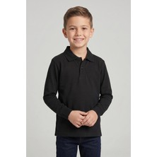 Fatella Unisex Çocuk Siyah Lakost Polo Yaka Uzun Kollu Okul Tişörtü