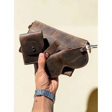 %100 Hakiki Crazy Dana Derisi (El Çantası , Cüzdan , Gözlük Kılıfı , Anahtarlık) Set'i Şık Minimalist