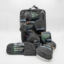 TKÇ Profesyonel Oto Araç Temizleme Seti Mikrofiber Oto Yıkama Bakım Kiti Gri 9 Parça