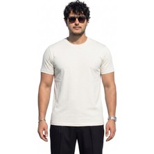 Tişört %100 Pamuk Bisiklet Yaka Tişört Regulat Fit Tişört Süprem Penye Yumuşacık T-Shirt Basic Tişört Ekru