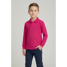 Fatella Unisex Çocuk Fuşya Lakost Polo Yaka Uzun Kollu Okul Tişörtü