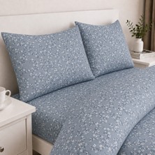 Freyja Home %100 Pamuk Çift Kişilik Lastikli Çarşaflı Nevresim Takımı | Mavi Vintage Çiçek