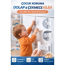 Solvéra Mandallı Bebek Güvenlik Kilidi, Dolap ve Çekmeceleri Koruma Koruyucu ve Kilit 4 Adet