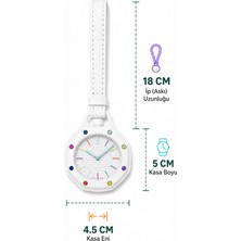 Piyatech Royal Pop Beyaz Renkli Detaylı Askılı Cep Saati Hemşire Saati Çanta ve Pantolon Aksesuarı Anahtarlık Unisex Sekizgen Saat
