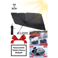 Solvéra Geniş Araç Ön Cam Güneşlik ve Telefon Tutucu Hediye Oto Güneşlik Perde 140X80 cm
