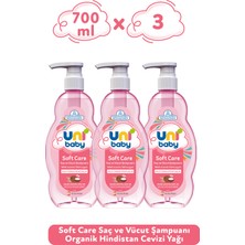 Uni Baby Soft Care Organik Hindistan Cevizi Yağlı Saç ve Vücut Şampuanı 700 ml 3'lü