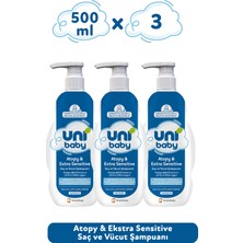 Uni Baby Atopy & Extra Sensitive Atopik Ciltlere Özel Saç ve Vücut Şampuanı 500 ml 3'lü