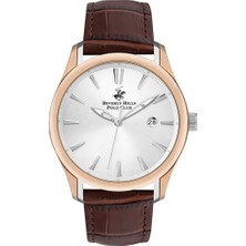 Beverly Hills Polo Club Erkek Kol Saati Kahverengi Deri Kordon Silver Kadran Rose Gold Kasa 45MM Safir Kaplama Seramik Cam 10 Atm Takvimli