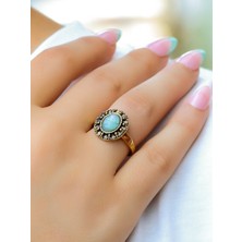 Esha Store Doğal Taş Amazonit Doğal Taşlı Lale Modelli Antik Kadın Ayarlanabilir Yüzük EUY93AZT