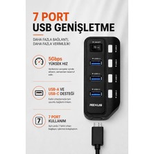 CoverZone 7 Port USB Hub USB 3.2 Gen1 5gbps, 4x USB 3.2 + 3x USB 2.0 Çoklayıcı, Açma Kapama Anahtarlı, Usb-A ve Usb-C Adaptörlü, Plug & Play, Windows Mac Android Uyumlu | SY-U332