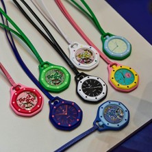 Piyatech Royal Pop Sekizgen Tasarım Boyun Askılı Spor Kolye Saat - Büyük Kasa Vidalı Bezel Kadran Cep Saati (Yeşil)