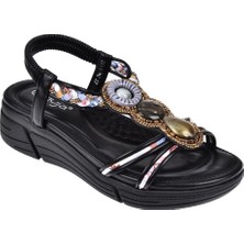 Guja Taşlı Comfort 5cm Dolgu Taban Kadın Sandalet GJ-26Y1542   Siyah