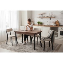 Tool Aksesuar  T-7018 Kemençe Mdf 70X120 Teddy Sandalye Krem 4 Kişilik Mutfak Masa Takımı
