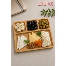 Esero Bambu Bölmeli Servis Tabağı 28X28 cm | 4 Bölmeli Kahvaltılık, Çerezlik, Peynir Sunum Tabağı, Doğal Bambu Sunum Tepsisi
