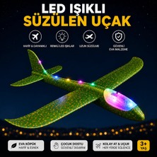 E-Deniz Ticaret Elden Fırlatma Yeşil Boydan Ledli Köpük Uçak
