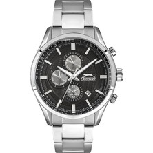 Slazenger Erkek Kol Saati Gümüş Çelik Kordon Siyah Kadran 45MM Quartz Mekanizma Mineral Cam 10 Atm Su Geçirmez Paslanmaz Çelik