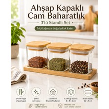 PratikBir Bambu Kapaklı Cam Baharatlık 3'lü Set