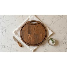 Famwood Art Ahşap Yuvarlak Saplı Kesme Tahtası 28 x 28 cm Modern Desenli Pizza Tabağı