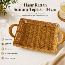 PratikBir Hasır Rattan Sunum Tepsisi- 34 cm