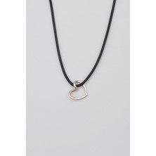 Alooya Minimalist Kalp Kolye - PU Deri İp Zincirli Unisex Gümüş Kaplama - 60 cm