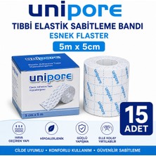 Unipore Tıbbi Elastik Sabitleme Bandı Esnek Flaster 5m×5cm (15 Adet)