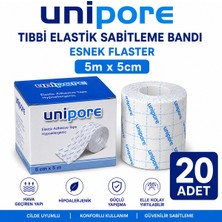 Unipore Tıbbi Elastik Sabitleme Bandı Esnek Flaster 5m×5cm (20 Adet)