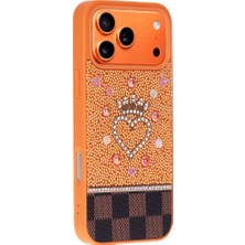BloominBag Tıara Orange Crystal Heart iPhone 17 Pro Max Taşlı Telefon Kılıfı